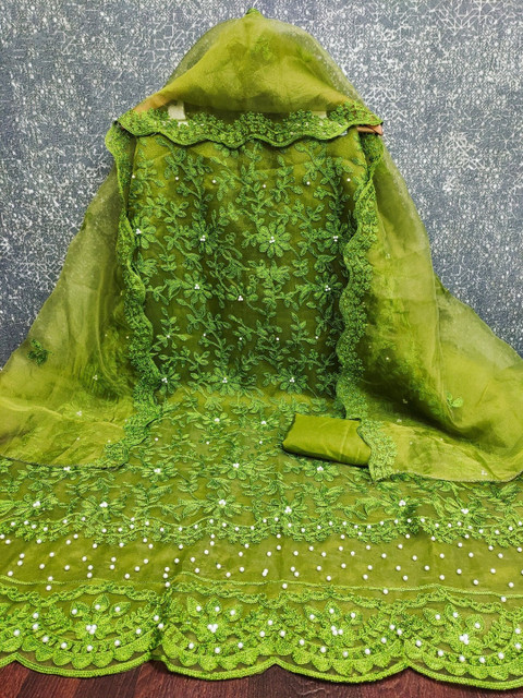 Panzora Embroidered Organza Unstitched Dress Material - Image 2