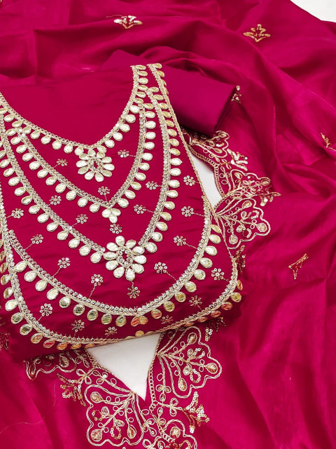 Panzora Embroidered Satin Unstitched Dress Material