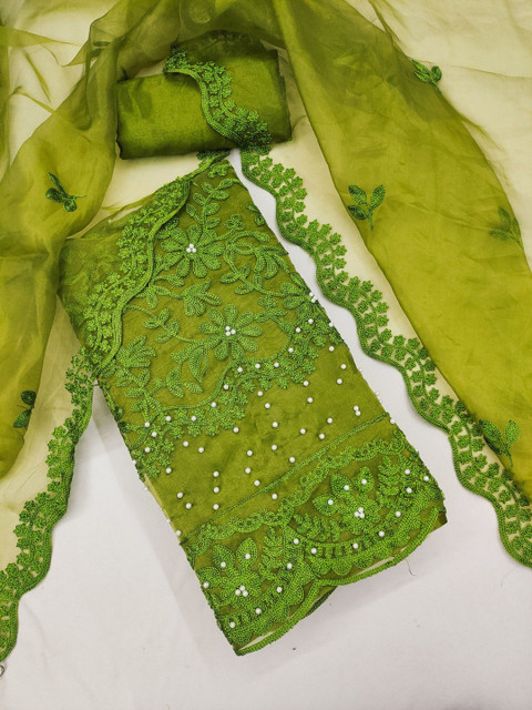 Panzora Embroidered Organza Unstitched Dress Material - Image 3