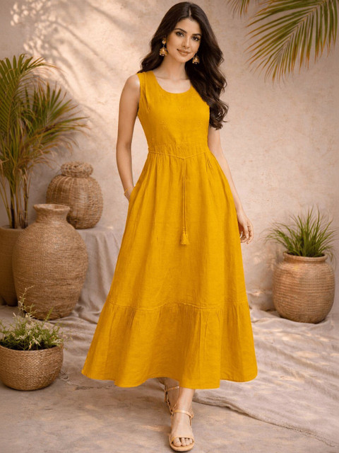 Rangita Embroidered Flared Calf Length Dress