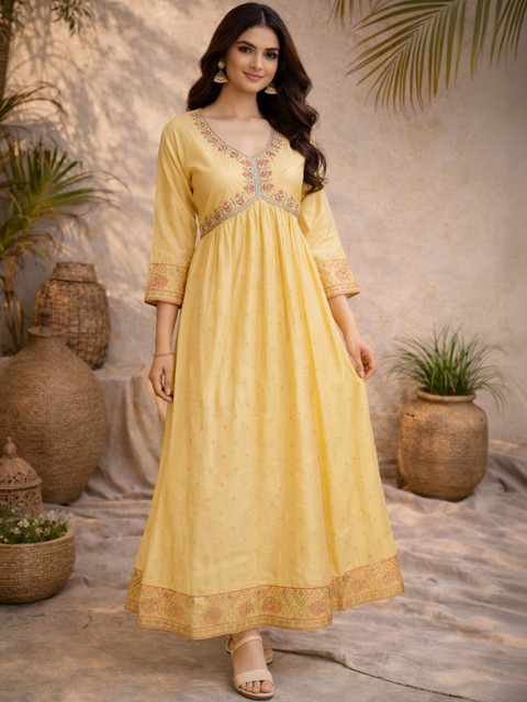 Rangita Embroidered Fit & Flare Maxi Dress