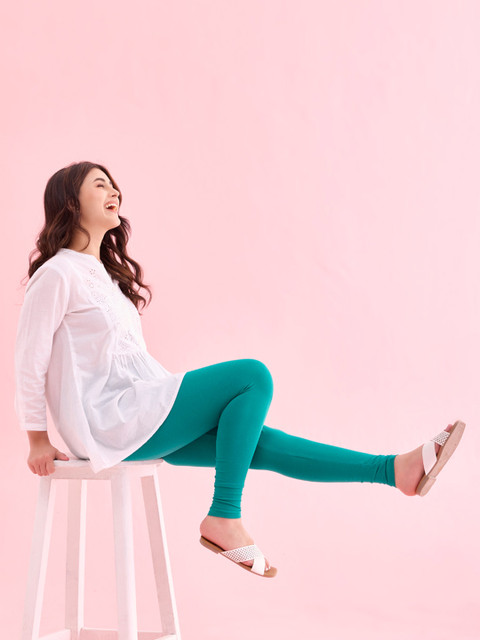 Go Colors Women Green Solid Ankle-Length Leggings - Image 5