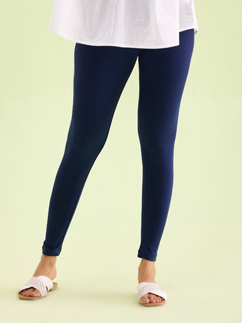 Go Colors Women Navy Blue Solid Ankle-Length Leggings