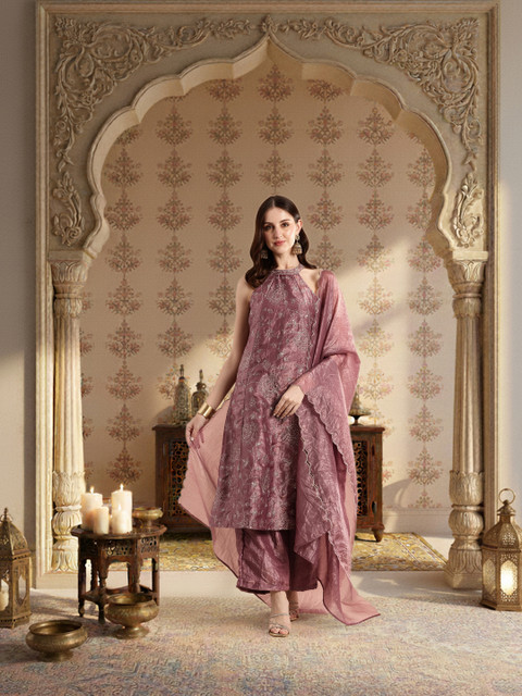 House of Pataudi Women Jashn Embroidered Sequinned Kurta with Palazzos & Dupatta