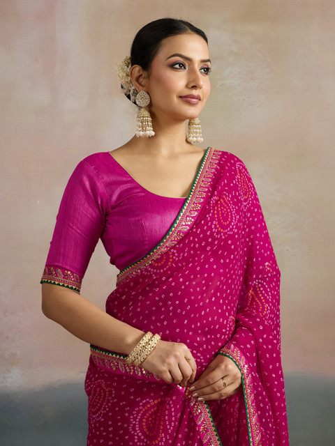 Mitera Bandhani Printed Sequinned Pure Georgette Bandhani Saree - Image 5