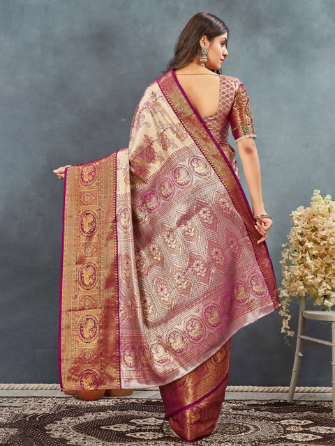 Tankori Woven Design Zari Dharmavaram Saree - Image 3