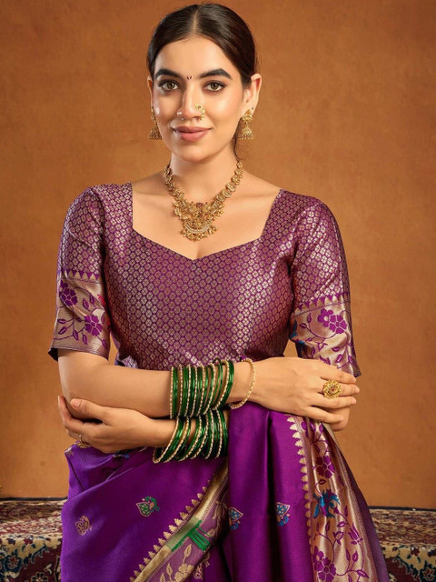 K 5 Fashion Embellished Zari Art Silk Fusion Kanjeevaram Saree - Image 5