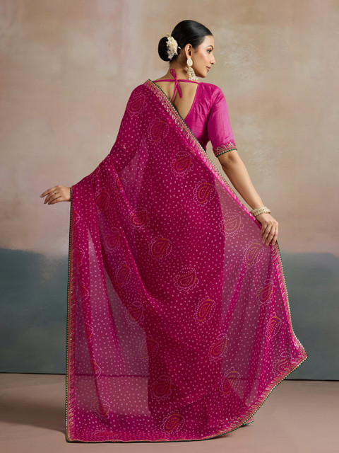 Mitera Bandhani Printed Sequinned Pure Georgette Bandhani Saree - Image 3