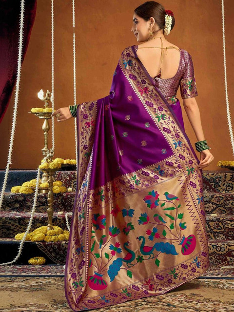 K 5 Fashion Embellished Zari Art Silk Fusion Kanjeevaram Saree - Image 3