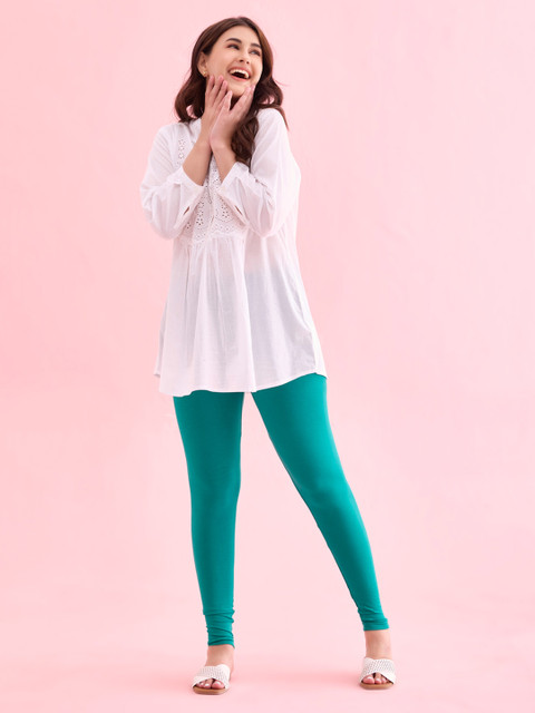 Go Colors Women Green Solid Ankle-Length Leggings - Image 4