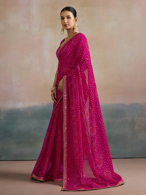 Mitera Bandhani Printed Sequinned Pure Georgette Bandhani Saree - Image 2