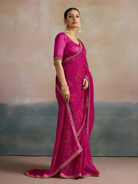Mitera Bandhani Printed Sequinned Pure Georgette Bandhani Saree - Image 4