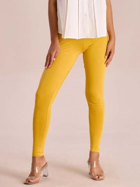 Go Colors Women Yellow Solid Ankle-Length Leggings