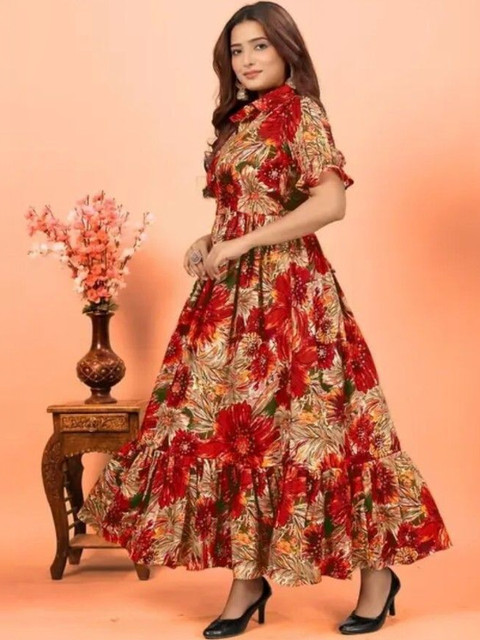 WEAR BELIEF Women Floral Print Puff Sleeve Dress