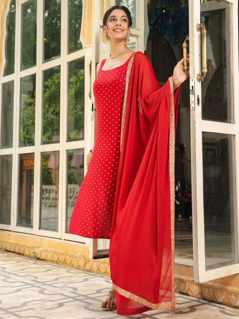 Janasya Women's Pink Georgette Embroidered Top With Pant & Cape Set - Image 4