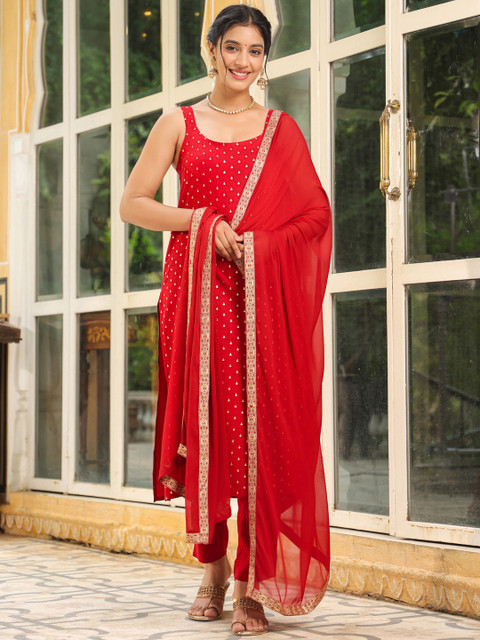 Janasya Women's Pink Georgette Embroidered Top With Pant & Cape Set