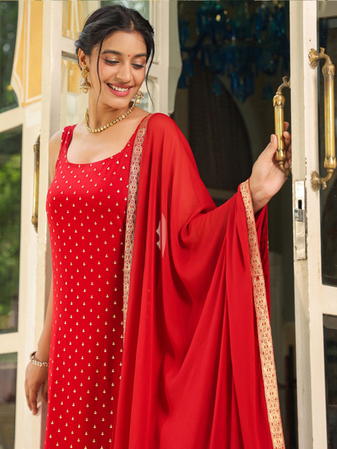 Janasya Women's Pink Georgette Embroidered Top With Pant & Cape Set - Image 7