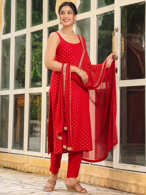Janasya Women's Pink Georgette Embroidered Top With Pant & Cape Set - Image 3