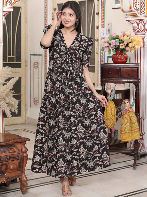 HERE&NOW Floral Printed A-Line Maxi Dress