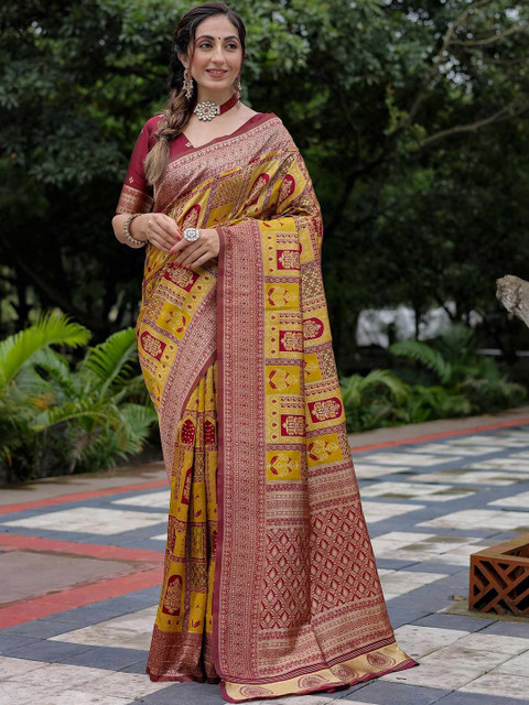 HERE&NOW Ethnic Motifs Woven Design Zari Saree