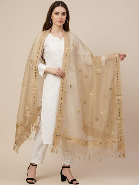 MUFFLY Woven Design Organza Dupatta with Mirror Work
