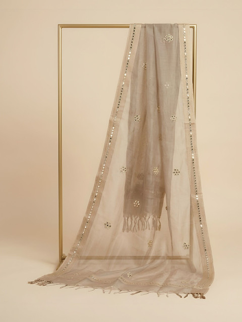 MUFFLY Woven Design Organza Dupatta with Mirror Work - Image 5
