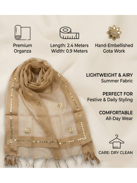 MUFFLY Woven Design Organza Dupatta with Mirror Work - Image 4