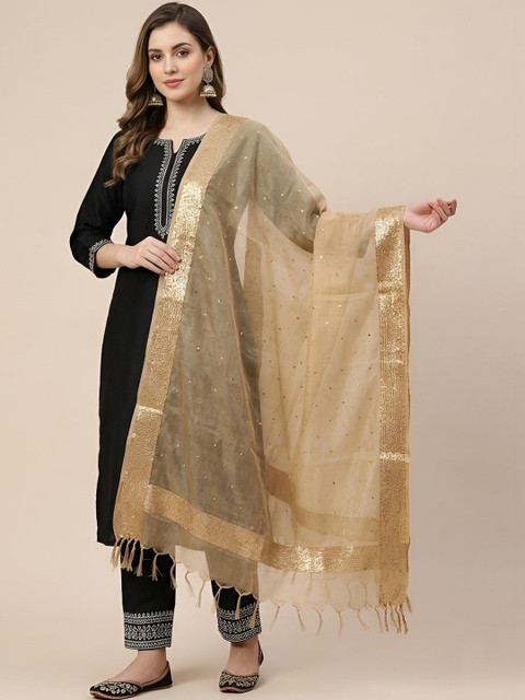 MUFFLY Ethnic Motifs Woven Design Organza Dupatta
