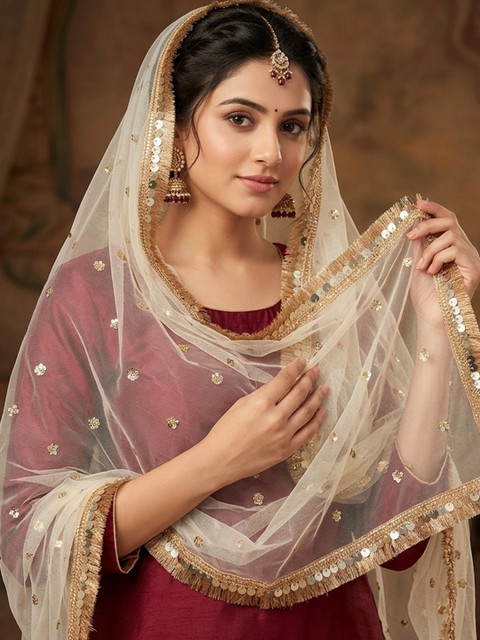 Navti Creations Women Cream Sequined Dupatta