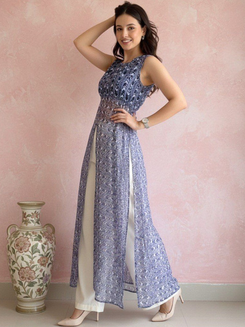 SZN Abstract Printed Round Neck Georgette Dress