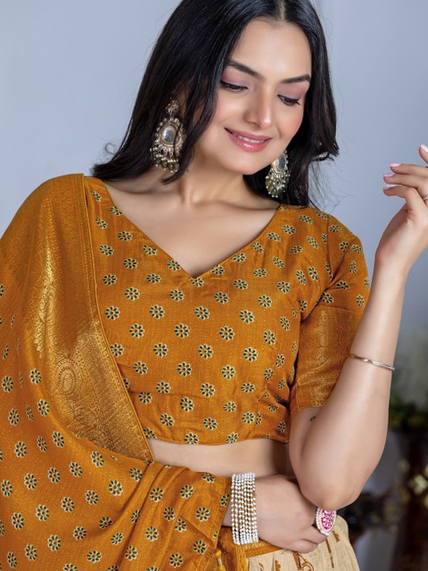 TAJOO Printed Ready to Wear Thread Work Lehenga & Unstitched Blouse With Dupatta - Image 3