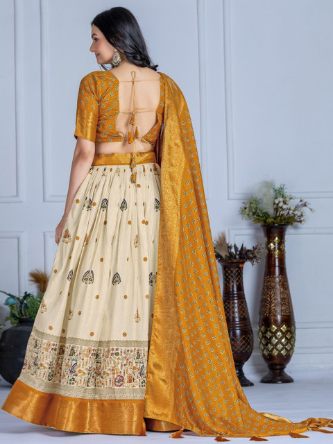 TAJOO Printed Ready to Wear Thread Work Lehenga & Unstitched Blouse With Dupatta - Image 2
