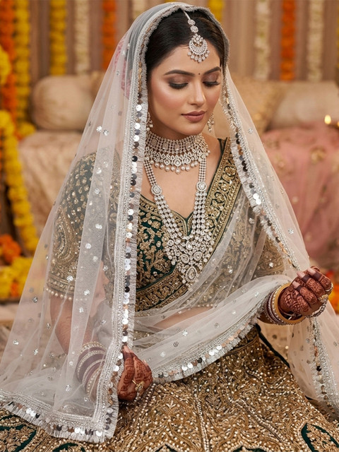 Navti Creations Embroidered White Net Dupatta with Silver Sequins