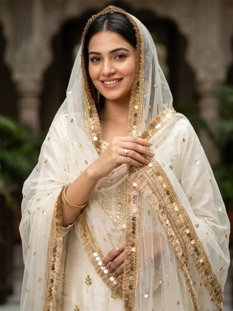 Navti Creations Embroidered Net Dupatta with Sequinned