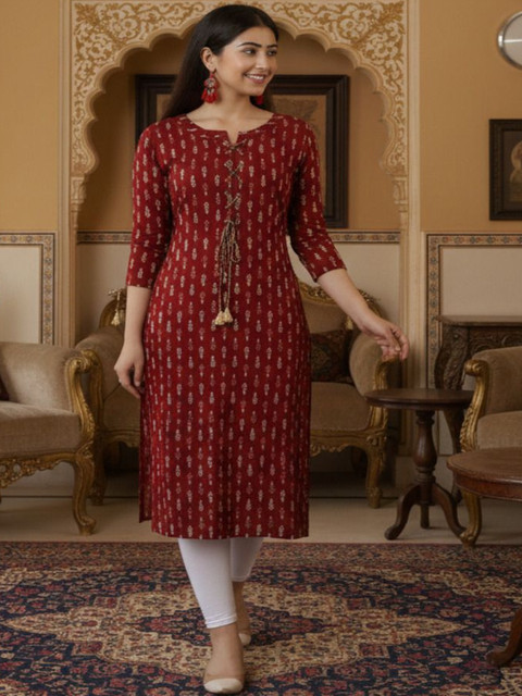 ftDiva Floral Printed Round Neck A-Line Kurta