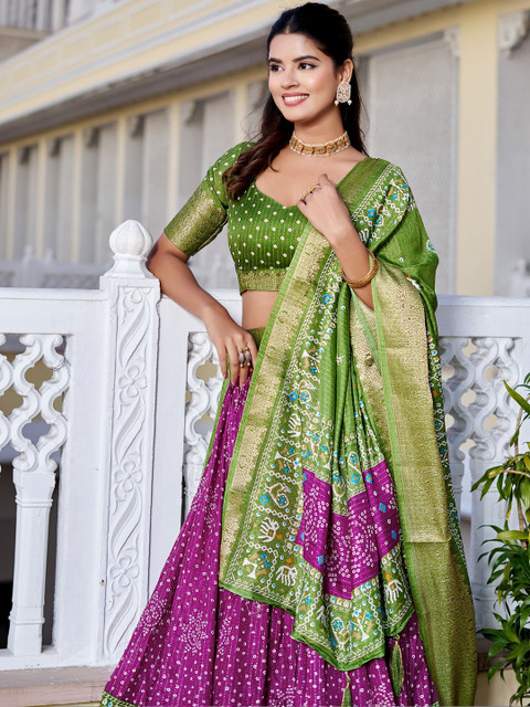 TAJOO Printed Ready to Wear Lehenga & Unstitched Blouse With Dupatta - Image 3