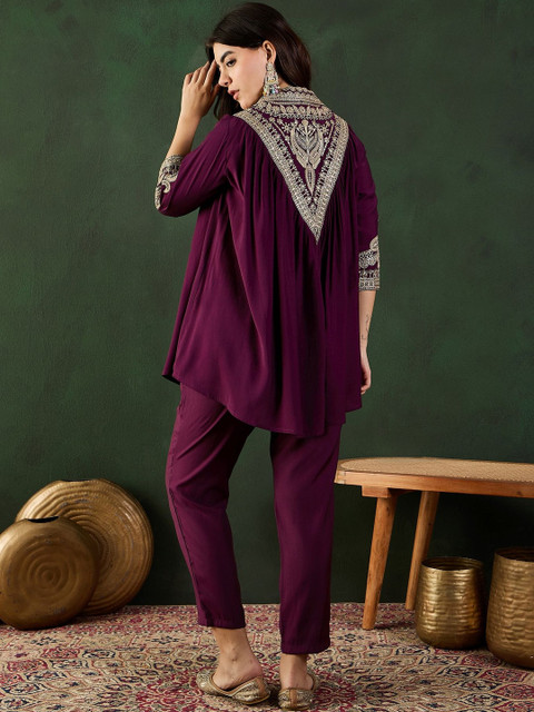 Sangria Embroidered Tunic with Trousers - Image 2