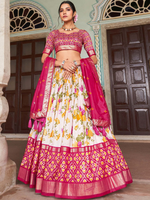 TAJOO Printed Ready to Wear Embroidered Lehenga & Unstitched Blouse With Dupatta