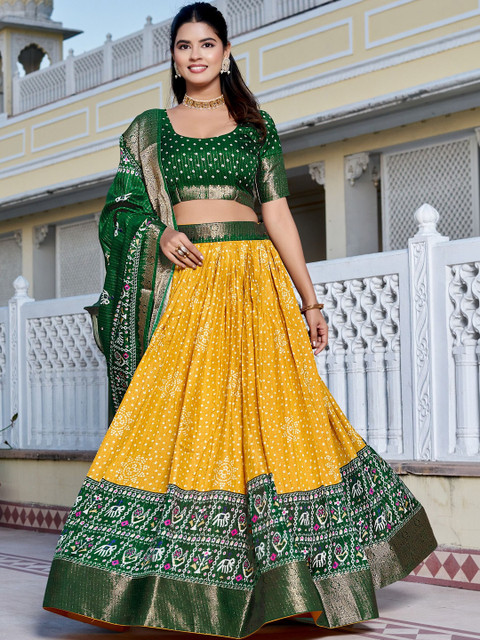 TAJOO Printed Ready to Wear Lehenga & Unstitched Blouse With Dupatta