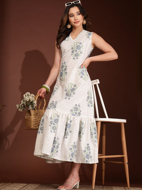 DAEVISH Floral Print Fit & Flare Midi Dress