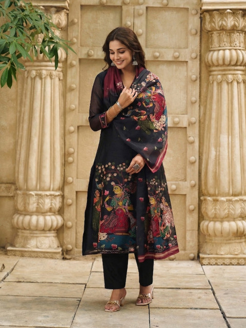 GoSriKi Women Ethnic Motifs Printed Regular Kurta with Trousers & With Dupatta - Image 5