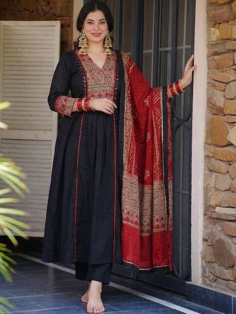 Anouk Women Printed Regular Kurta with Palazzos & With Dupatta