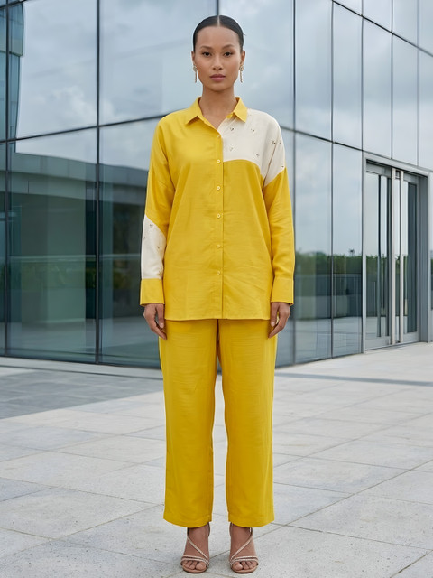 Anouk Colourblocked Shirt Collar Shirt & Trousers Co-Ords