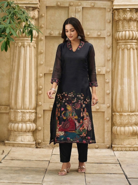 GoSriKi Women Ethnic Motifs Printed Regular Kurta with Trousers & With Dupatta - Image 4