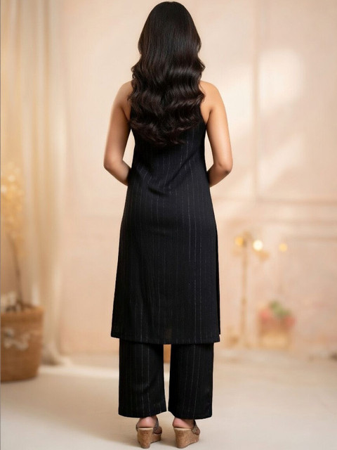 Sangria Striped Round Neck Kurta & Trousers - Image 6
