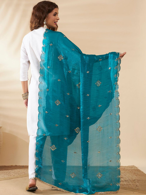 HANDICRAFT PALACE Embroidered Dupatta with Sequinned - Image 4