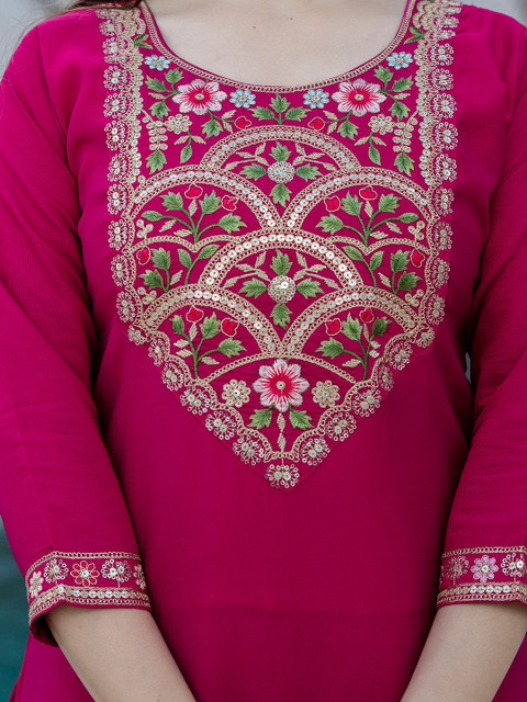 all about you Women Embroidered Regular Chanderi Silk Kurta with Trousers & With Dupatta - Image 4