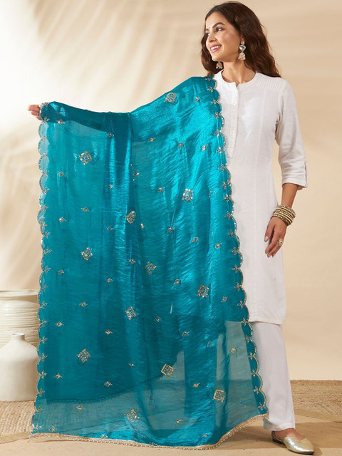 HANDICRAFT PALACE Embroidered Dupatta with Sequinned