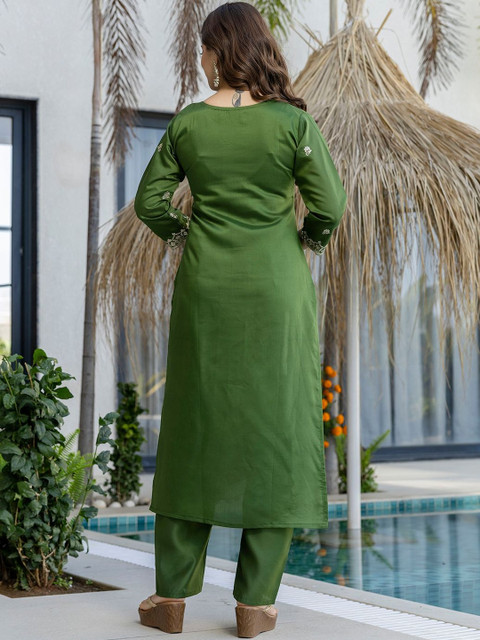 all about you Women Embroidered Regular Chanderi Silk Kurta with Trousers & With Dupatta - Image 6