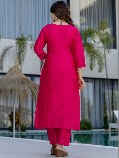 all about you Women Embroidered Regular Chanderi Cotton Kurta with Trousers & With Dupatta - Image 6
